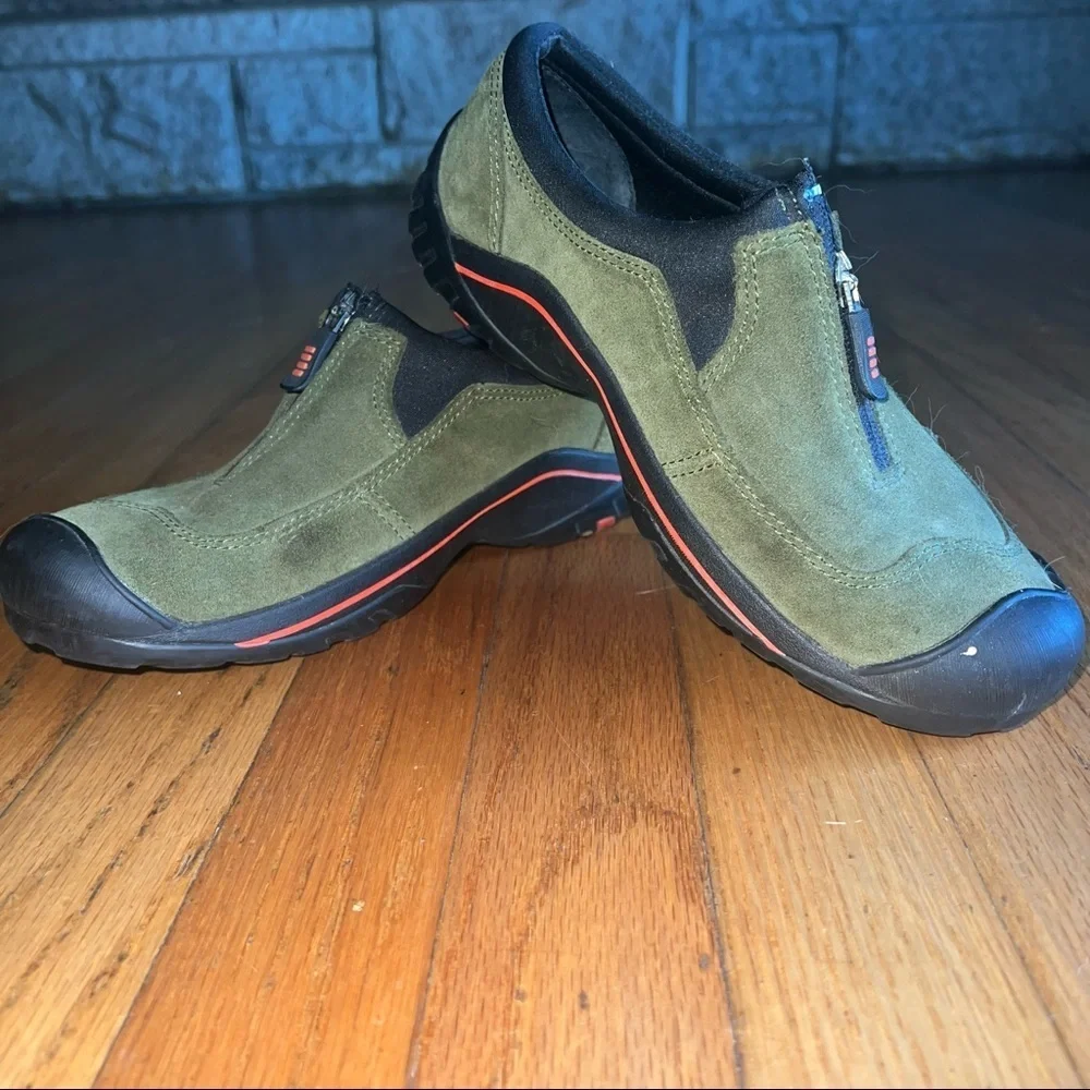 Lands End Olive Green Suede Zip Up Shoe Moccasin